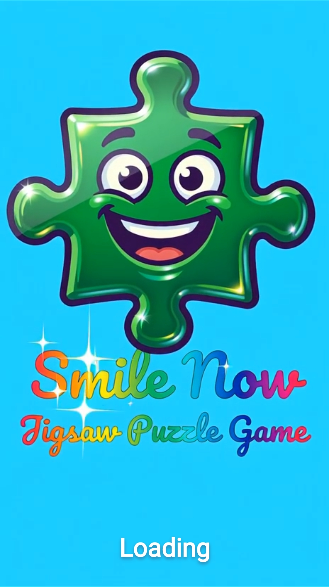 Smile Now loading screen with green smiling puzzle piece